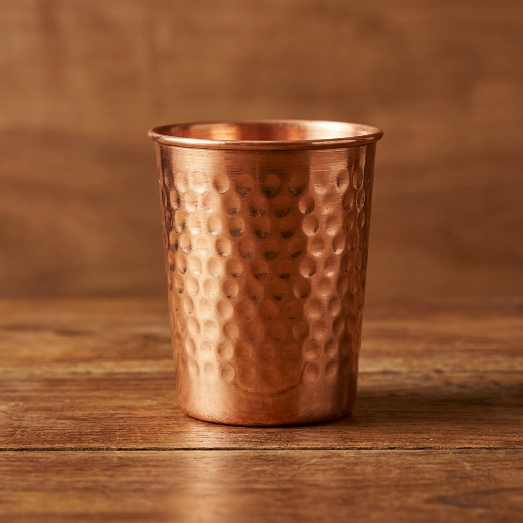 Handgefertigter Becher aus 99 % reinem Kupfer, gehämmert
